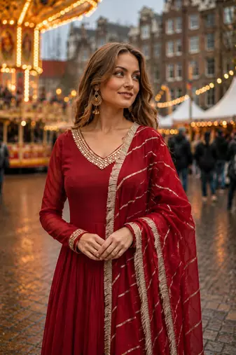 maroon faux georgette readymade anarkali suit with embroidery & Sequin work