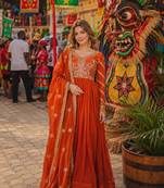 orange silk blend readymade anarkali suit with embroidery & zari Sequin work