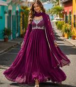 purple faux georgette readymade anarkali suit with embroidery & beads work