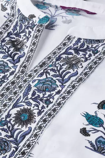 Women white & navy blue floral printed kurta with palazzos & dupatta