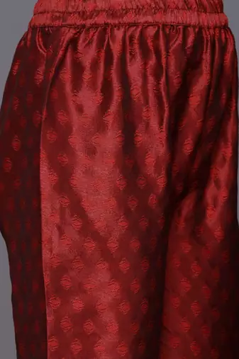 Maroon zari work textured kurta with trouser and printed dupatta