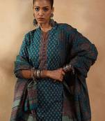 Ethnic motifs printed regular pure cotton straight kurta with trousers & dupatta