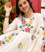 Ishin off- white hand painted floral embellished kurta with pants and dupatta