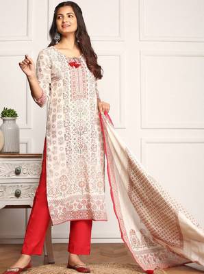 Embellished ethnic motifs printed tie up kurta with pants and printed dupatta 4