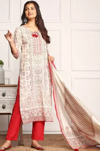 Embellished ethnic motifs printed tie up kurta with pants and printed dupatta