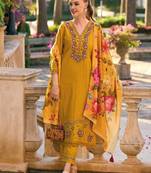 Striped thread work pure cotton bell sleeves straight kurta & trousers & dupatta