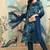 Navy blue floral printed beads and stones straight kurta with trousers & dupatta