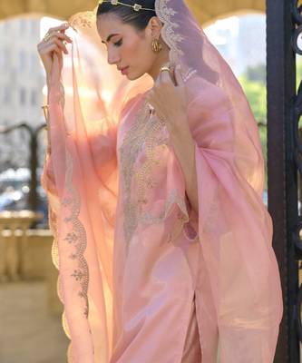 Ethnic motifs embroidered zari straight kurta with trousers & dupatta 1