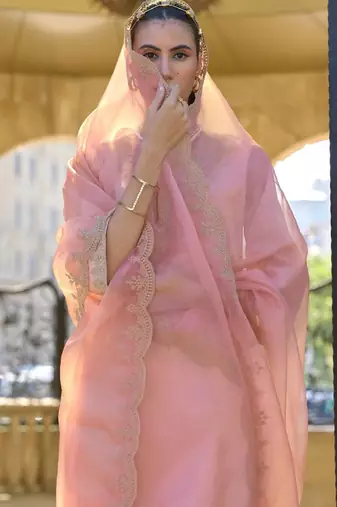 Ethnic motifs embroidered zari straight kurta with trousers & dupatta