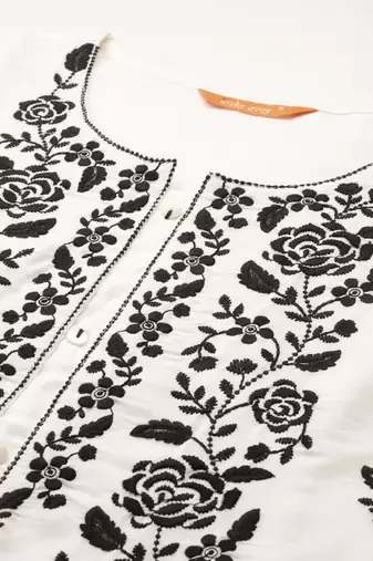 Floral embroidered thread work kurta with trousers & dupatta