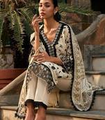 Floral embroidered regular thread work pure cotton kurta with trousers & dupatta