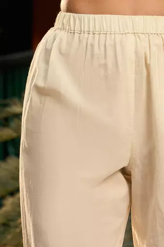Floral embroidered regular thread work pure cotton kurta with trousers & dupatta