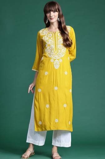 Floral embroidered thread work kurta