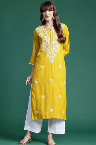 Floral embroidered thread work kurta
