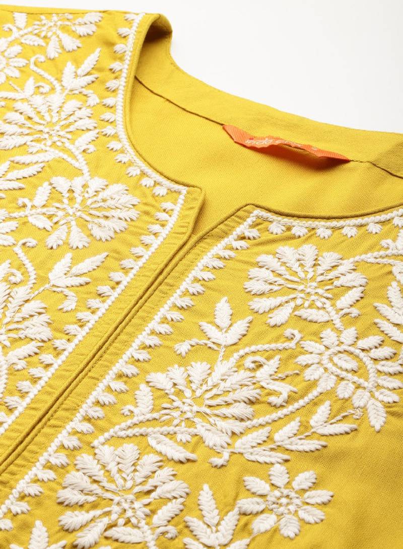 Floral embroidered thread work kurta