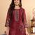 Floral printed sequinned chanderi silk straight kurta with trousers & dupatta