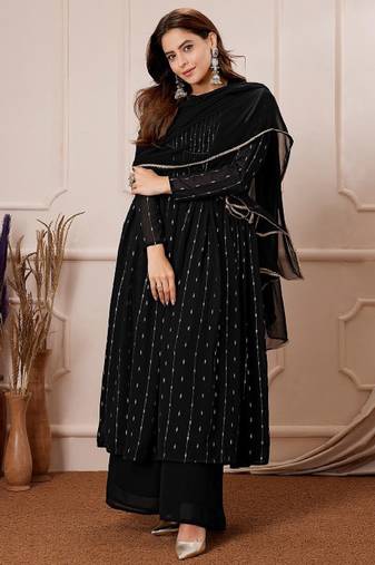 Women's black georgette foil printed anarkali kurta with palazzo set