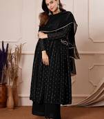 Women's black georgette foil printed anarkali kurta with palazzo set