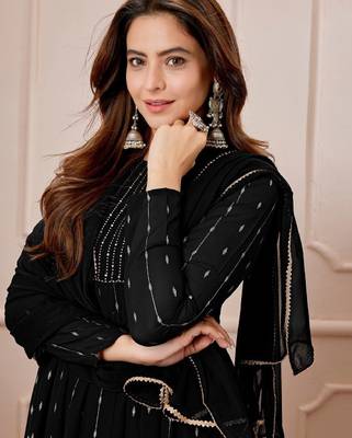 Women's black georgette foil printed anarkali kurta with palazzo set 2