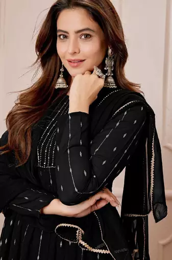 Women's black georgette foil printed anarkali kurta with palazzo set