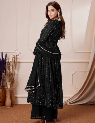 Women's black georgette foil printed anarkali kurta with palazzo set 3