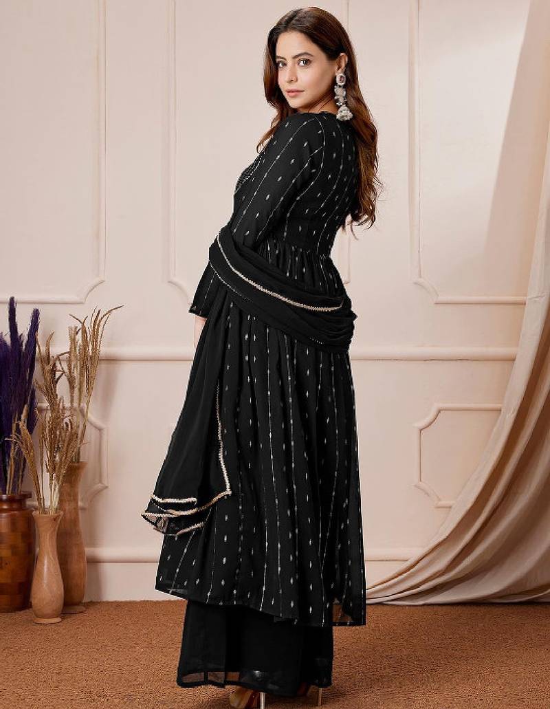 Women's black georgette foil printed anarkali kurta with palazzo set