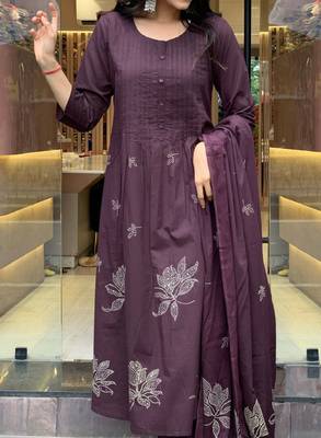 Floral printed round neck anarkali kurta with trousers & dupatta 2