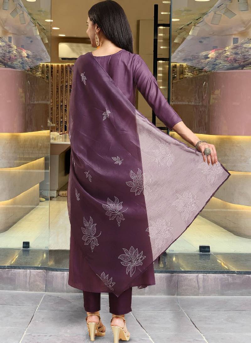 Floral printed round neck anarkali kurta with trousers & dupatta