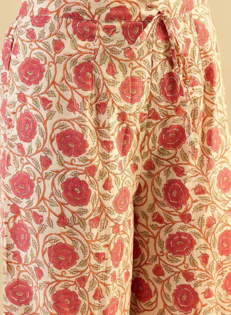 Ethnic motifs embroidered anarkali pure cotton kurta with palazzos & with dupatta