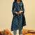 Teal blue ethnic motifs printed pure cotton kurta with trouser & dupatta