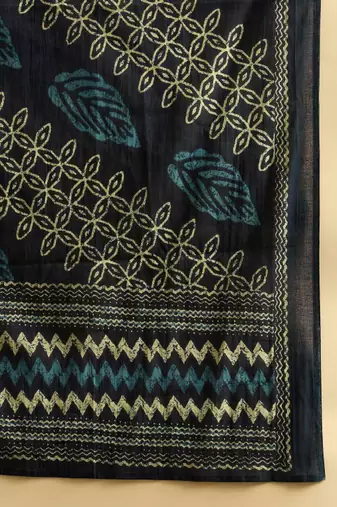 Teal blue ethnic motifs printed pure cotton kurta with trouser & dupatta