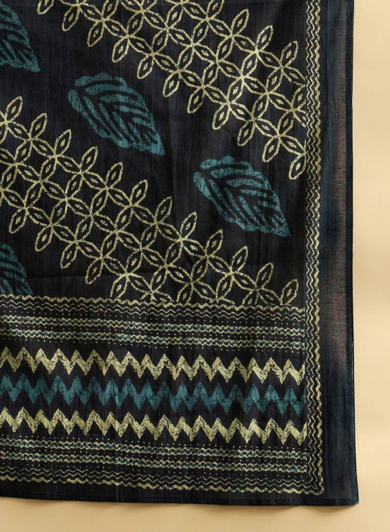 Teal blue ethnic motifs printed pure cotton kurta with trouser & dupatta