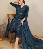Floral printed pure cotton kurta with trousers & dupatta