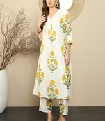 Floral printed pure cotton straight kurta with trousers