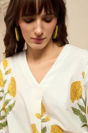 Floral printed pure cotton straight kurta with trousers