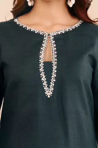 Embroidered straight sequinned kurta with palazzos