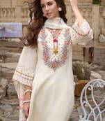 Floral embroidered kurta with trousers & dupatta