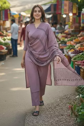 Women kurta with trousers & dupatta set