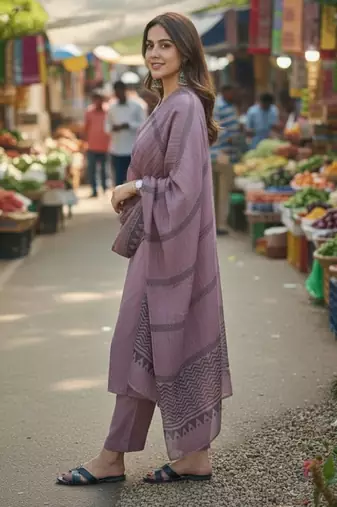 Women kurta with trousers & dupatta set