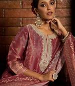 Floral zari embroidered straight kurta with trouser & dupatta