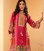 Ethnic motifs printed sequinned chanderi silk kurta with trousers and dupatta