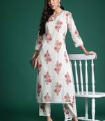 Women floral printed pure cotton kurta with trousers