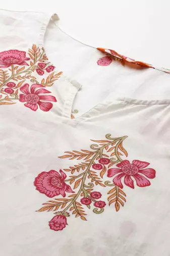 Women floral printed pure cotton kurta with trousers
