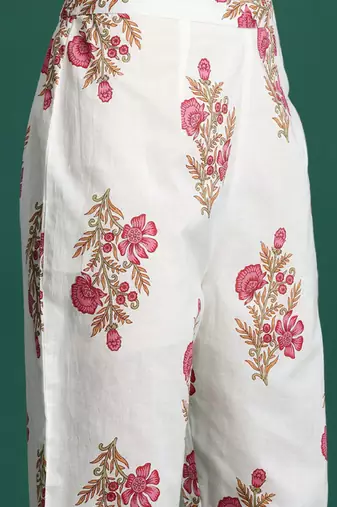 Women floral printed pure cotton kurta with trousers