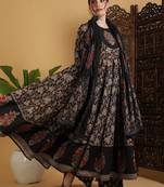 Floral printed anarkali pure cotton kurta with palazzos and dupatta