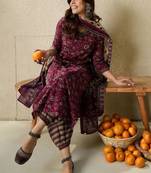Floral printed v neck pure cotton kurta with salwar & dupatta
