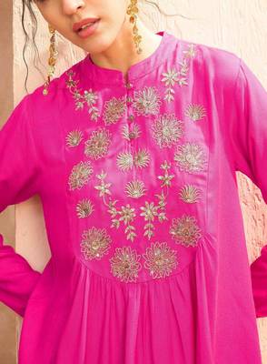 Floral embroidered pleated sequinned a-line fusion kurti with dhoti pant 2