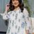 Floral printed round neck panelled a-line pure cotton kurta with trousers