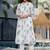 Floral printed round neck panelled a-line pure cotton kurta with trousers