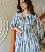 Floral printed round neck a-line pure cotton kurta with trousers
